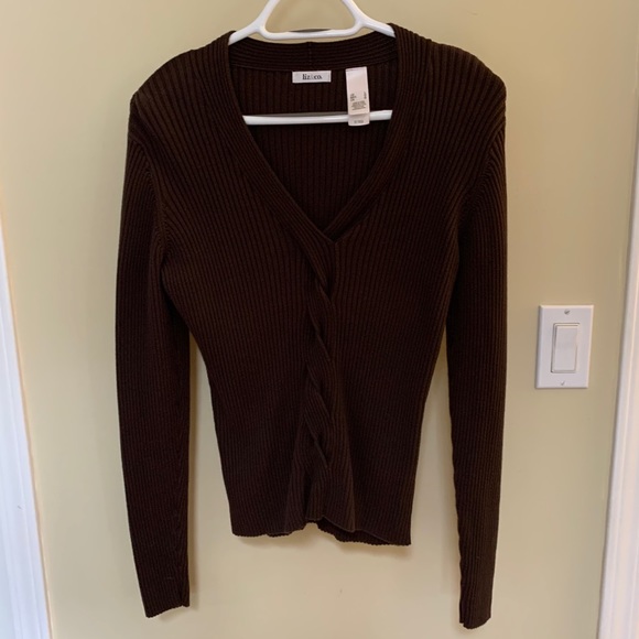 2/$22 Liz & Co Brown Cotton Sweater - Picture 2 of 6